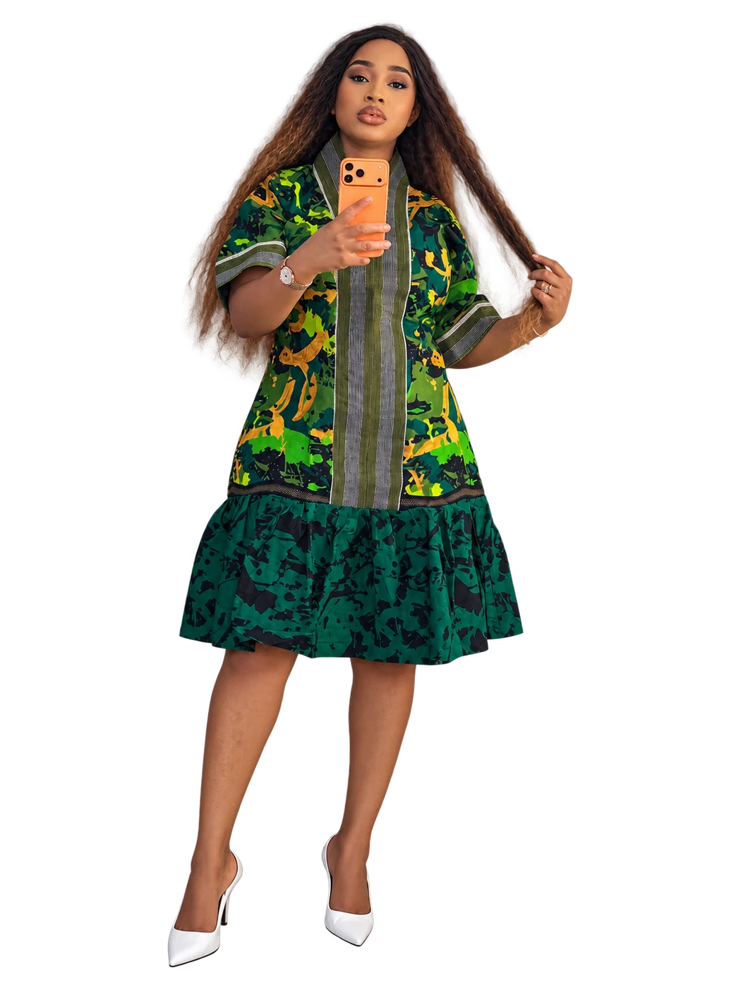 Mimi Dress — Green print dresse