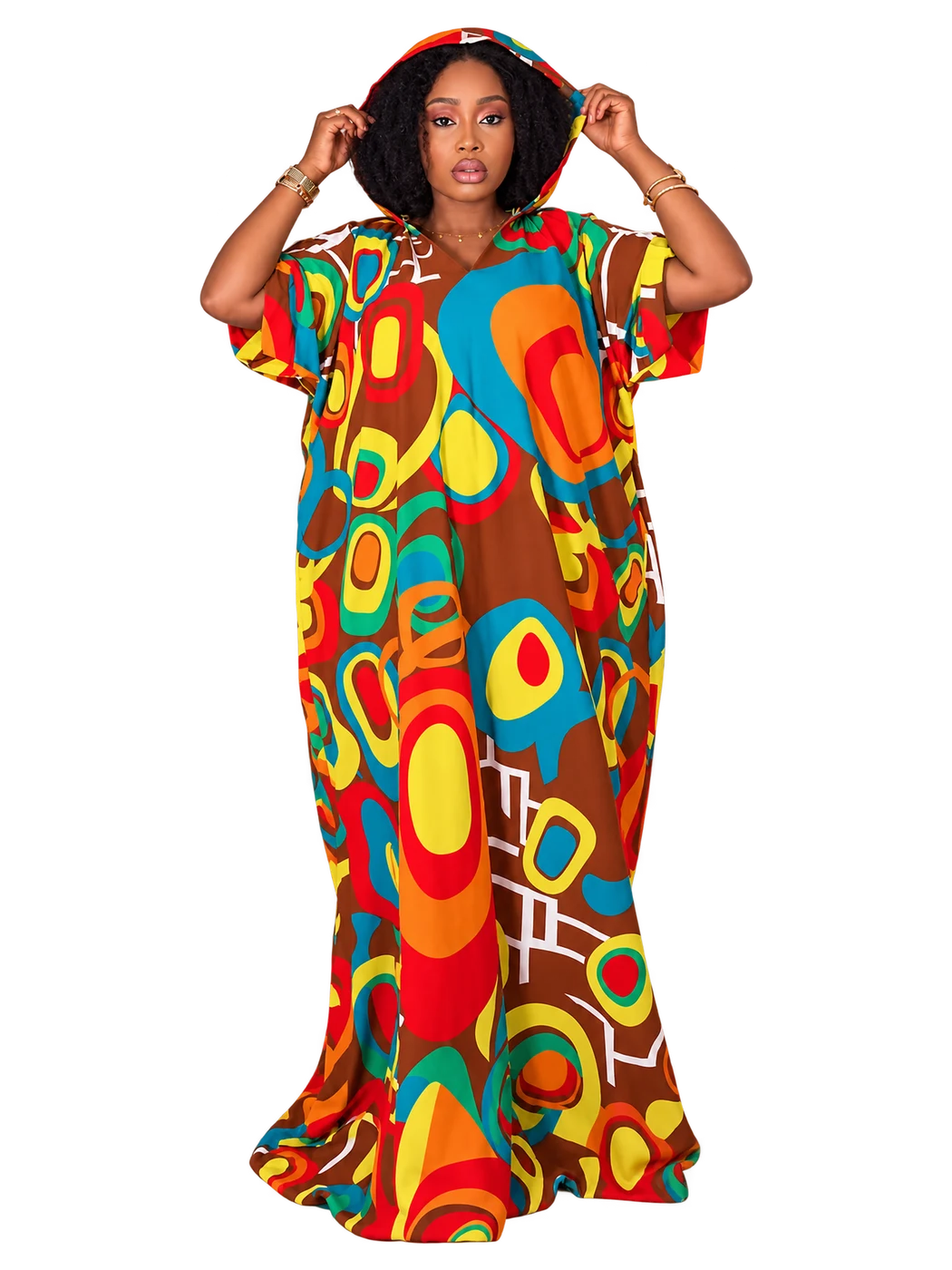Molly Hoodie Gown — Multicolour retro print bubu