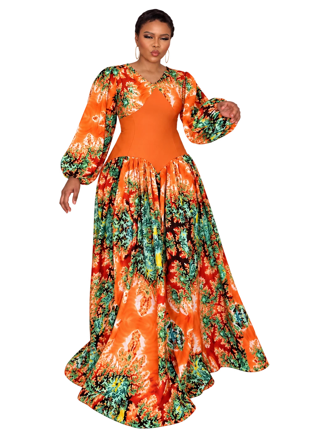 Yetty Set — Orange & green print dresse